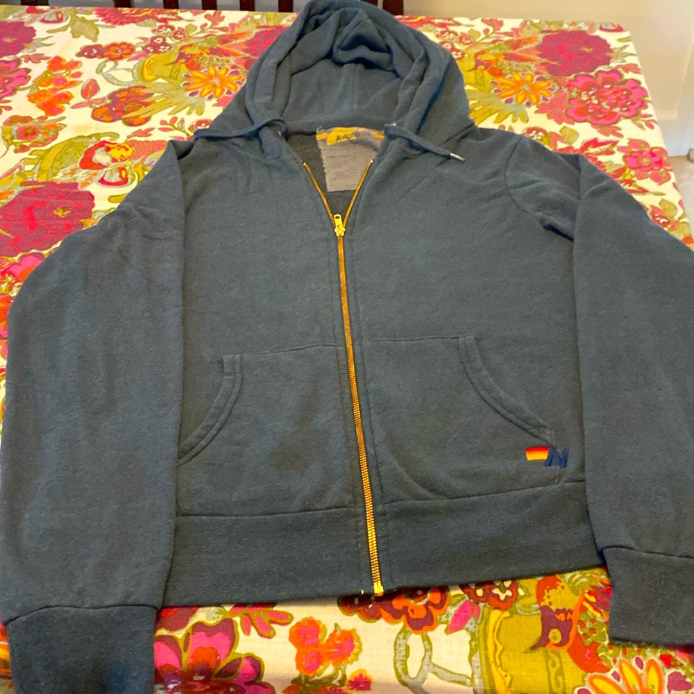 Aviator Nation like new size large with heart on back zip hoodie.